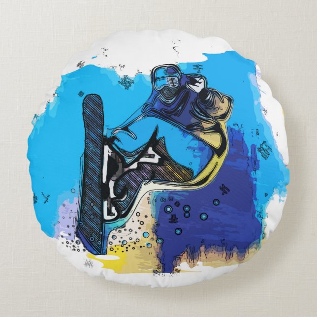 Big Air Jumps! - Snowboarding Fool  Round Cushion (Front)