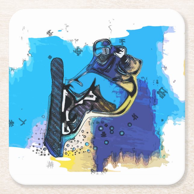 Big Air Jumps! - Snowboarding Fool  Square Paper Coaster (Front)