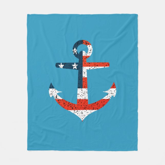 Big American Flag Anchor  Fleece Blanket (Front)