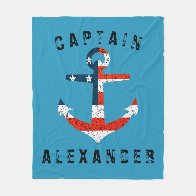Big American Flag Anchor  Fleece Blanket (Front)