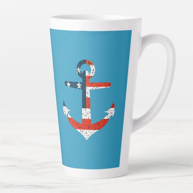 Big American Flag Anchor  Latte Mug (Right)