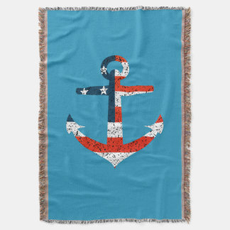 Big American Flag Anchor Throw Blanket