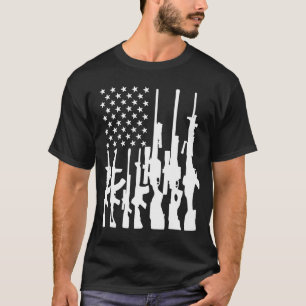 Big American Flag With Machine Guns 2A Flag T-Shirt