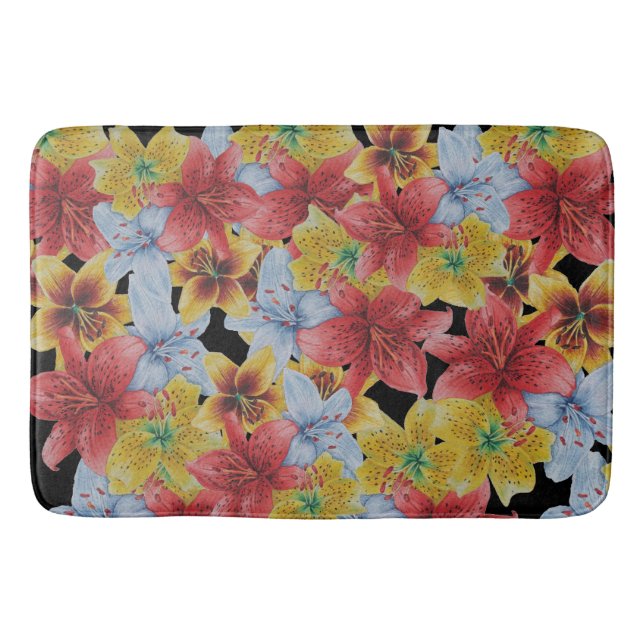 big and bold colourful flowers floral bath mat (Front)