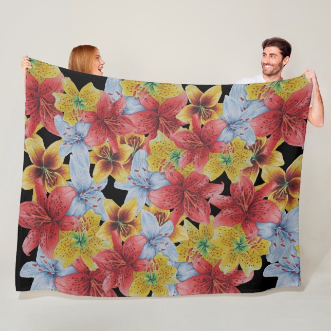 big and bold colourful flowers floral fleece blanket (In Situ)