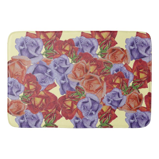big and bold colourful roses floral bath mat (Front)