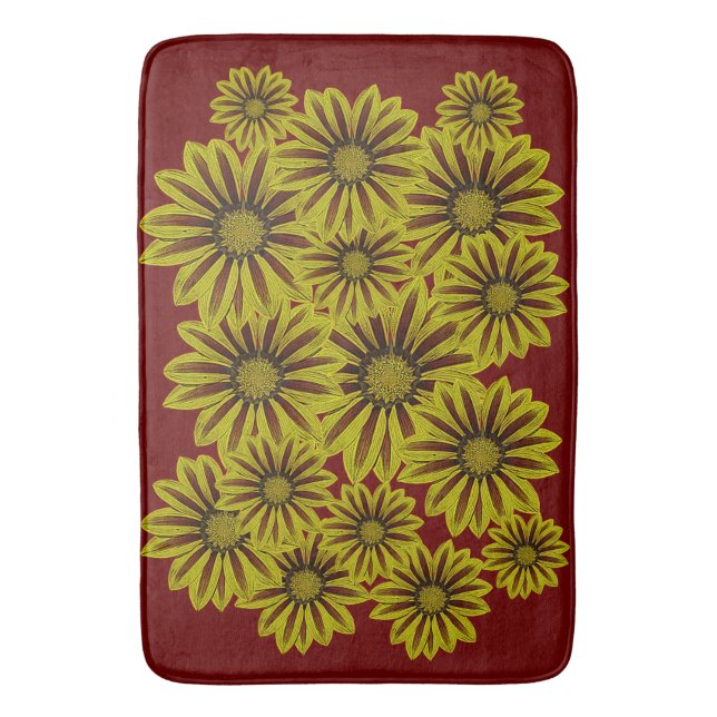 big and bold yellow flowers with red stripes daisy bath mat (Front Vertical)