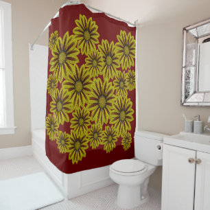big and bold yellow flowers with red stripes daisy shower curtain