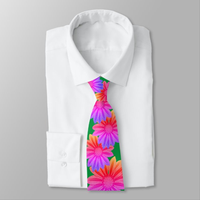 big and bright colourful striped daisy flowers tie (Tied)
