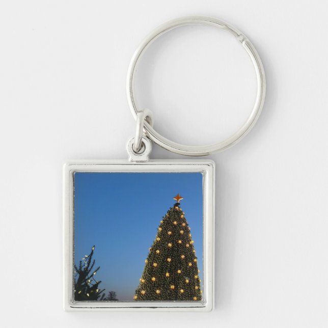 Big and Little Christmas Trees I Holiday Sunset Key Ring (Front)