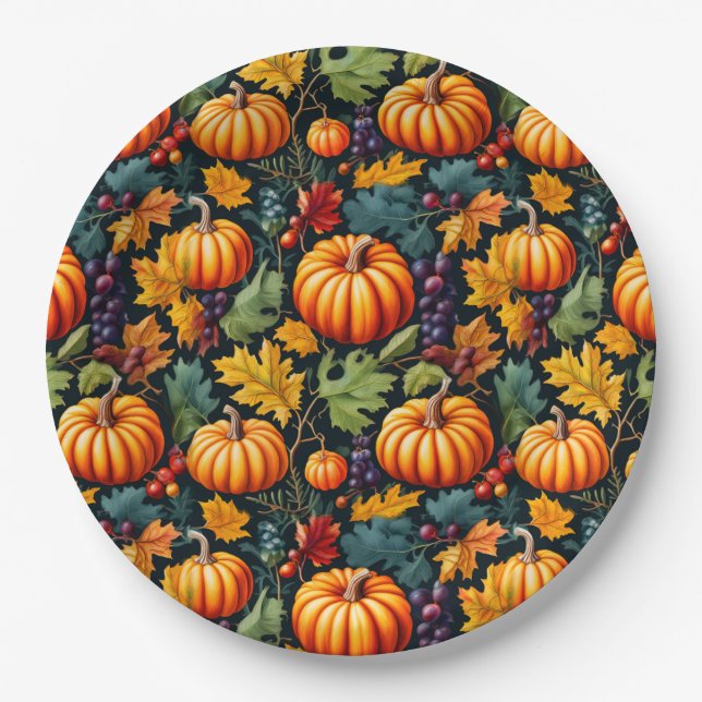 Big and Little Fall Pumpkins Paper Plate (Front)