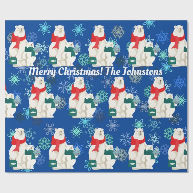 Big and Little Polar Bear and Snow  Wrapping Paper (Flat)