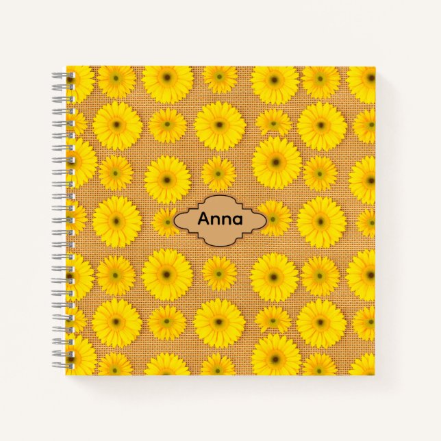 Big and Little Sunflowers on Burlap Notebook (Front)