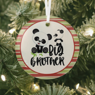 Big and Small Cute Pandas with Big Brother Quote Glass Tree Decoration