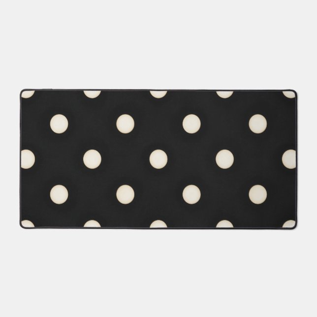 Big Antique White Polka Dots on Black Distressed Desk Mat (Front)