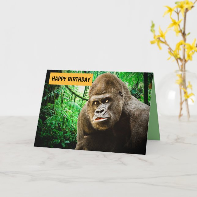 BIG APE FUNNY GORILLA BIRTHDAY CARD FOR HIM (Yellow Flower)