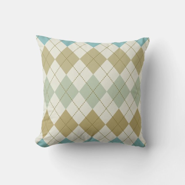 Big Argyle Sage & Tan Preppy Throw Pillow (Front)