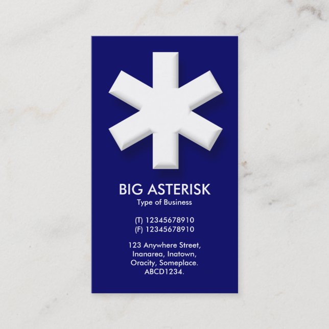 Big Asterisk - Dark Blue (000066) Business Card (Front)