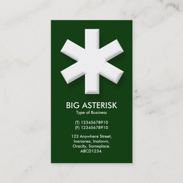 Big Asterisk - Dark Green (003300) Business Card (Front)
