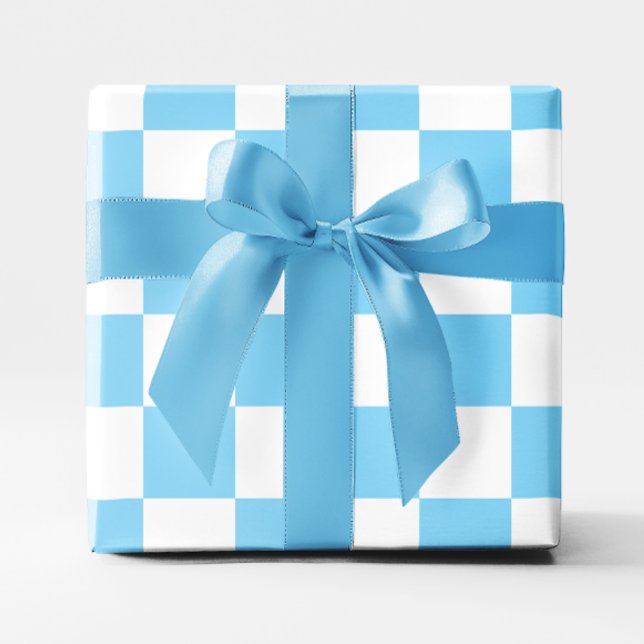 Big Baby Blue and White Chequered Wrapping Paper (Big Baby Blue and White Checkered Wrapping Paper)