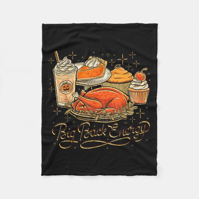Big Back Energy Retro Leg Day Turkey Funny Thanksg Fleece Blanket (Front)