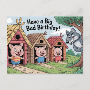 BIG BAD BIRTHDAY: Humorous Greeting Illustratation Postcard