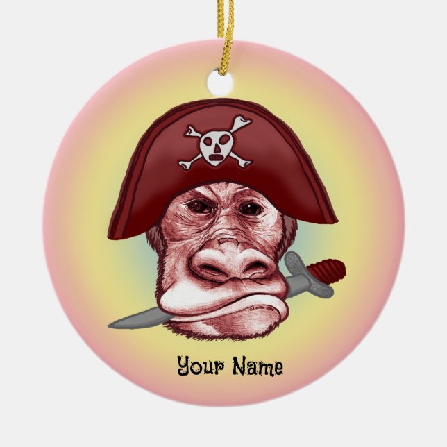 Big Bad Monkey Pirate  Ceramic Tree Decoration (Front)