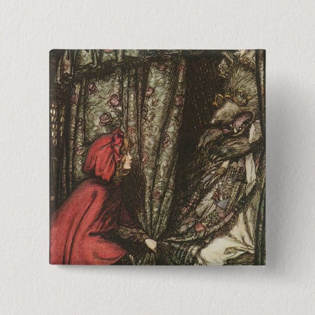 Big Bad Wolf in Grandma's Bed 15 Cm Square Badge (Front)