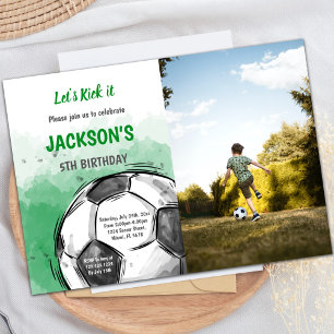 Big Ball watercolor  Soccer Birthday Invitations w
