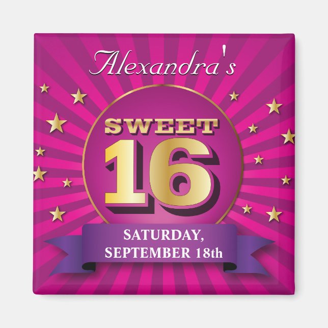 Big Bash Pink Sweet 16 Party Magnet (Front)
