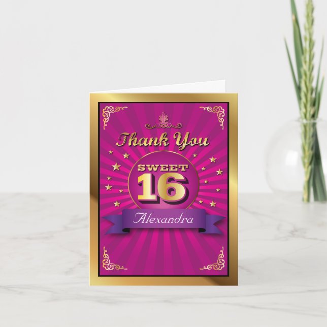 Big Bash Pink Sweet 16 Thank You Card (Front)