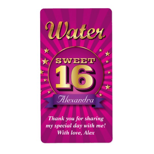 Big Bash Pink Sweet 16 Water Label Shipping Label