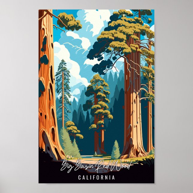 Big Basin Red Wood vintage travel illustration Poster (Front)