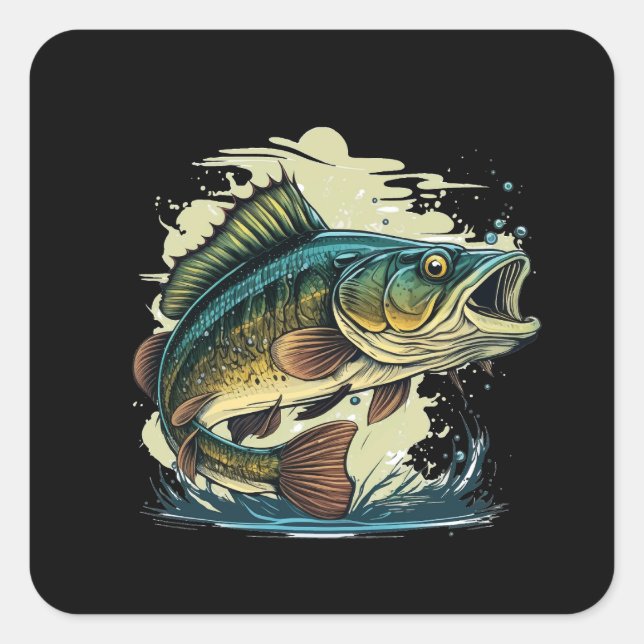 big-bass-fish-vector-cartoon-tshirt-big-bass-fish- square sticker (Front)