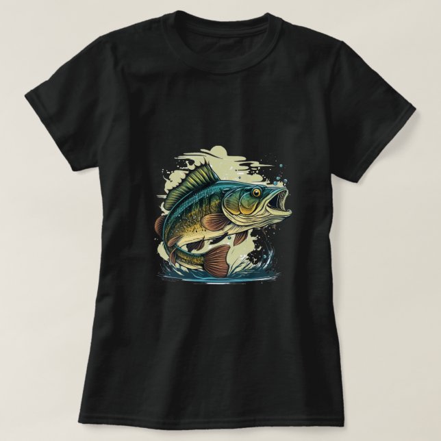 big-bass-fish-vector-cartoon-tshirt-big-bass-fish- T-Shirt (Design Front)