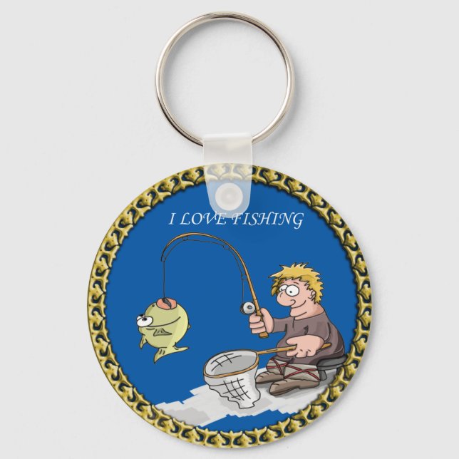 Big bass fisherman fishing on the ice key ring (Front)