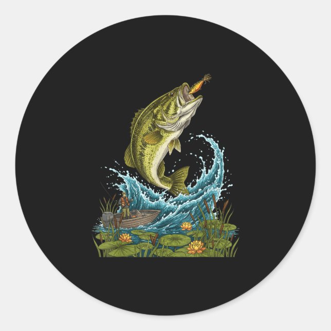 Big bass jumping fish lure graphic for angler classic round sticker (Front)