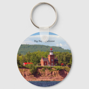 Big Bay Lighthouse from water button key chain