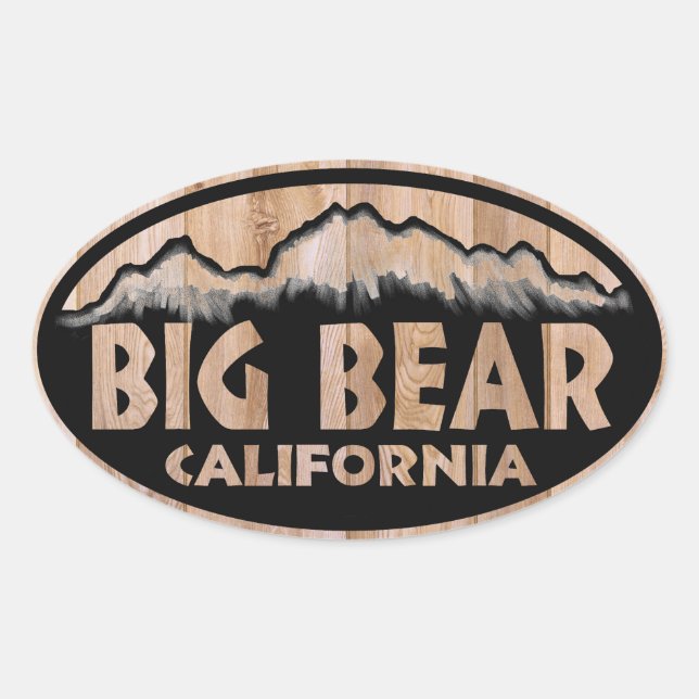 Big Bear California wooden sign oval stickers (Front)