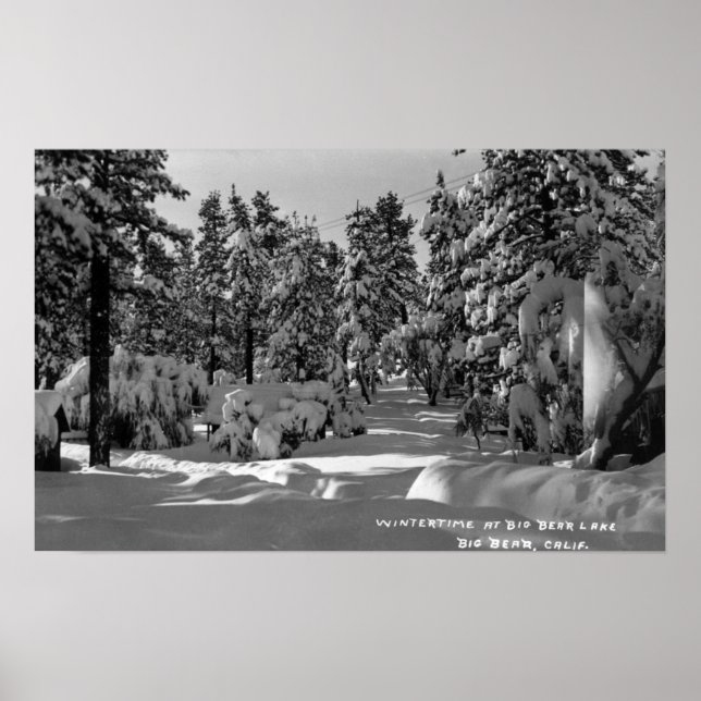 Big Bear Lake, CA in the Winter Snow View Poster (Front)