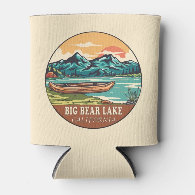 Big Bear Lake California Boating Fishing Emblem Can Cooler (Front)