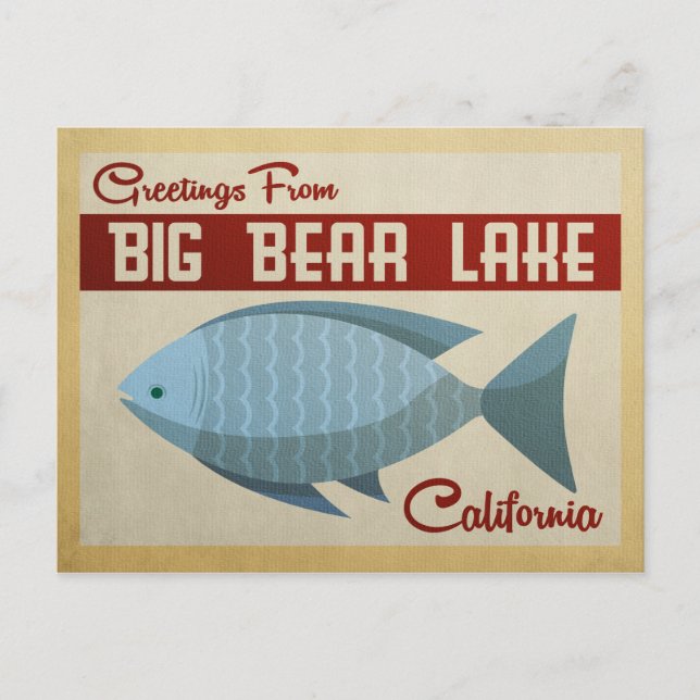 Big Bear Lake Postcard Blue Fish Vintage Travel (Front)