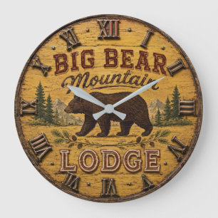 Big Bear Mountain Lodge Rustic Large Clock