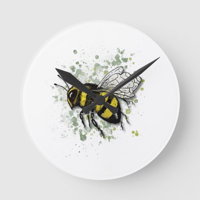 Big Beautiful Bumble BEE, Digital Drawing Round Clock (Front)