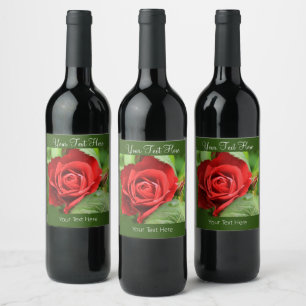 Big Beautiful Red Rose Flower Wine Label