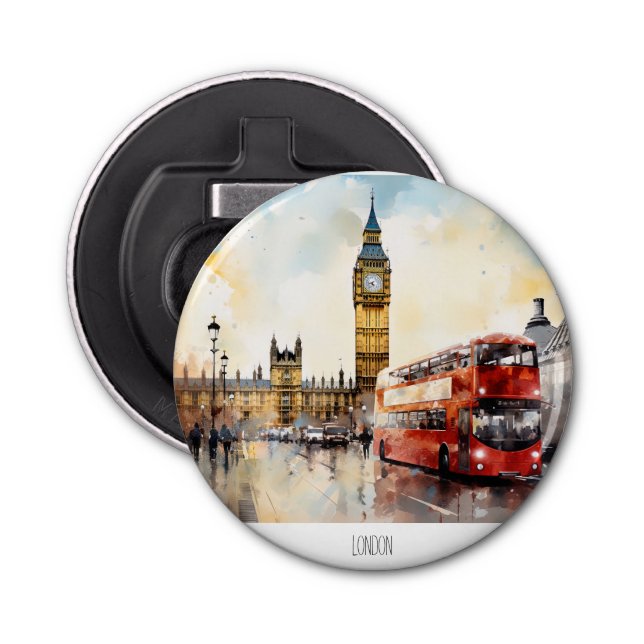Big Ben and red bus in London Bottle Opener (Front)