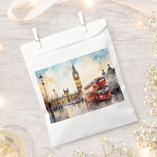 Big Ben and red bus in London Favour Bags (Clipped)