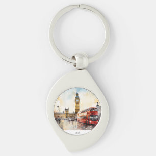 Big Ben and red bus in London Key Ring