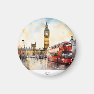 Big Ben and red bus in London Magnet