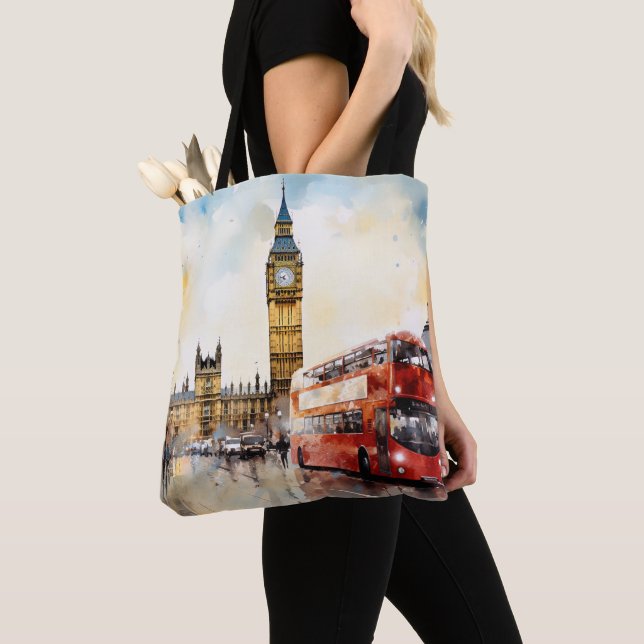 Big Ben and red bus in London Tote Bag (Close Up)